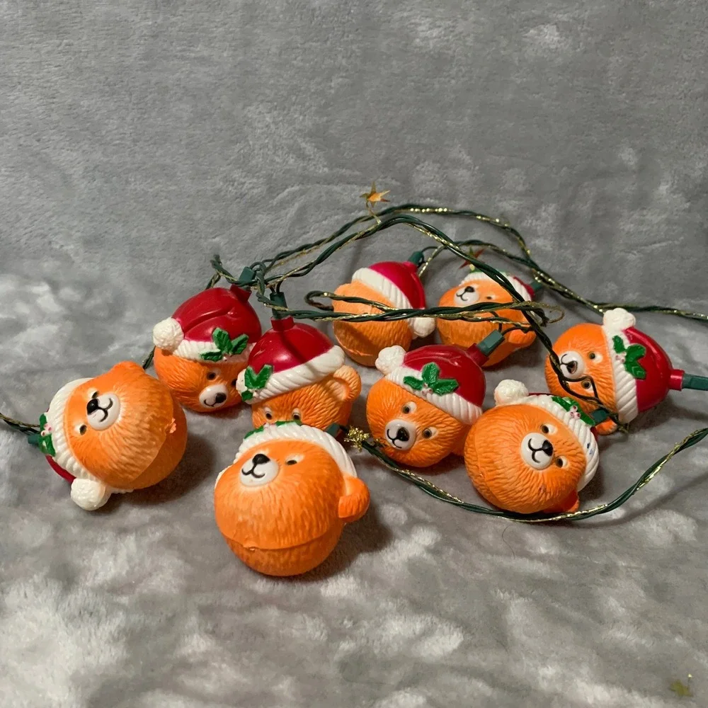 Vtg‎ Bear Christmas Blow Mold String Lights Holiday Decoration 9 Count Flaw